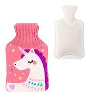 Classic Natural Rubber Hot Water Bottle 2 Liter w/with Unicorn Knit Cover (Pink)