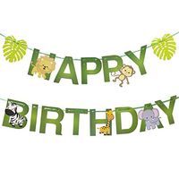 Honbay Cartoon Animal Happy Birthday Banner Safari/Jungle Themed Birthday Party Banner