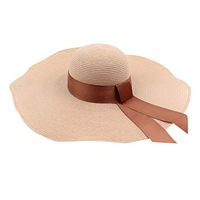 Womens Beach Sun Straw Hat Wide Brim Straw Sun Cap Bowknot Beach Foldable New for Travel (Coffee)
