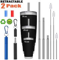 BGMAXimum 2 PACK Black & Blue Collapsible Reusable straws, BPA Free Reusable Drinking Straw Stainless Steel - Portable Carrying Slim Aluminium Metal Case, Cleaning Brush And Silicone Tips