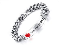 PJ Jewelry Stainless Steel Type 2 Diabetes Medical Awareness Alert Emergency ID Bracelet for Men