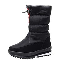 Goldweather Women's Waterproof Snow Boots with Side Zipper Winter Warm Faux Fur Lined Mid Calf Boot (Black,6.5-7)