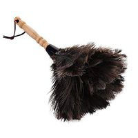 WuLian Grey Anti-Static Ostrich Feather Fur Brush Duster Dust Cleaning Tool Wooden Handle