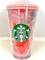 Starbucks 2020 Spring Pink Floral Design Acrylic Cold Cup With Straw, 16 Fl Oz