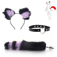 3 PCS Women's Neck Chocker Chokers Fluffy Fur Tail for Sweetheart Baby Costume Cosplay B-ütt Pl-ùg T-ö-ys（ Black Purple）-M