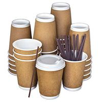 Disposable Coffee Cups To Go with Lids, Stirrers, and Integrated Sleeves | [50 Pack - 12 Ounce] | Recyclable Paper | Travel Cups - Living Balance