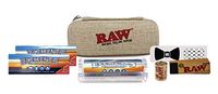 RAW Hard Shell Wallet, Elements 1 1/4 Rice Rolling Paper (2 Packs), Roller (79 mm), RAW Tips (1 Pack), Hemp Wick (10 feet), with Hippie Butler Grinder Card- 7 Item Bundle