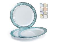 " OCCASIONS" 40 Plates Pack, Disposable Wedding Party Plastic Plates (7.5'' Appetizer/Dessert Plate, Venice in White/Blue & Silver)