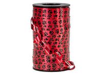 Paw Prints On Red Curling Ribbon 7/16"x250 yds 100% Polypropylene (8 Rolls) - Wraps-CRPAWR
