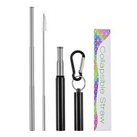 Reusable Telescopic Straws 1PC  Foldable Metal Straw Collapsible Keychain Straw for Water Coffee Smoothie Stainless Steel Drinking Straw with Cleaning Brush with Case Black