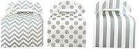 Outside the Box Papers Chevron, Stripe and Polka Dot Paper Gable Favor Boxes 36 Pack Silver, White