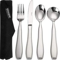 Weighted Utensils for Tremors and Parkinsons Aids Devices - Heavy Weight Stainless Steel Silverware Set, Adaptive Eating Flatware Helps Hand Tremors, Parkinson, Arthritis - Knife, Fork, 2 Spoons & Bag