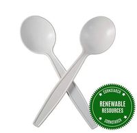 HeloGreen Eco-Friendly Cornstarch 6" Disposable Soup Spoons: Heavyweight Heavy Duty Elegant Alternative To Plastic Spoons, Plasticware Utensils Cutlery for Party Supplies, Wedding - Ivory (50 Set)