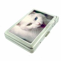 Cigarette Case with Built in Lighter Silly Cat Kitten S26 Smoking King Size Cigarettes Silver Metal Wallet 4" X 2.75" RFID Protection