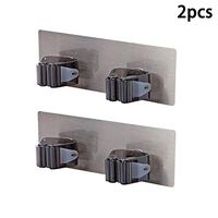 Vpang 3M Self Adhesive Broom Mop Holder Broom Gripper Holds Wall Mounted Cleaning Tools Organizer, Pack of 2 (Black, Double Hook)