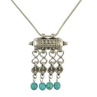 Retro Bohemian Gypsy Style Turquoise Tassel Chain Choker Pendant Necklace Pretty Beautiful Bright Cute Stylish Lovely Fashionable Daily Wonderful Unique