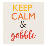 Cocktail Napkins - 100-Pack Disposable Paper Napkins, Autumn Thanksgiving Dinner Party Supplies, 3-Ply, Keep Calm and Gobble, White, Unfolded 10 x 10 Inches, Folded 5 x 5 Inches