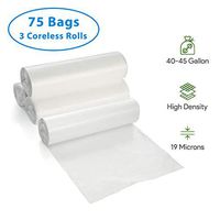 40-45 Gallon Clear Trash Bags, 75 Count - Large Garbage Can Liners - High Density, Lightweight, 19 Microns - For Kitchen, Office, Home, Hospital and Industrial Wastebaskets - 3 Coreless Rolls