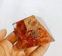 CACRYSTALS Red Carnelian Orgone Pyramid 65 MM Orgonite Crystal Point Pyramids Tree of Life EMF Protection Infinite Healing Meditation Energy Generator Stabilizer Gemstone Chips Pyramid