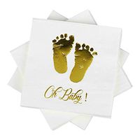 Oh Baby Cocktail Paper Napkins 5'' 100 counts 3-ply White and Gold Foil Baby Shower Didsposable Napkins Perfect for Birthday Baby Shower Party Supplies Gender Reveal New Year Thanksgiving Christmas