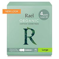 Rael Certified Organic Cotton Menstrual Large Pads - 4Pack/ 48 Total - Ultra Thin Natural Sanitary Napkins with Wings (4 Pack)