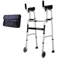 Elderly Walker Frame Support with Arms Height Adjustable Stand Stand Rehabilitation Traine One-Click Folding Leather Seat for People of Different Heights,A