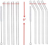 TIANYUAN 8pcs Reuseable Handmade Glass Straws Set Bent & Straight Straws with 2 Cleaning Brush Clear