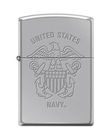 Zippo US Navy Lustre Etch Emblem High Polish Chrome Pocket Lighter