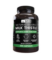 Natural Source Milk Thistle, 365 Capsules, 1-Year Supply, No Magnesium or Rice Filler, 4X Potency, Free of Gluten, Made in US, 320 mg of Undiluted Milk Thistle Extract with No Additives