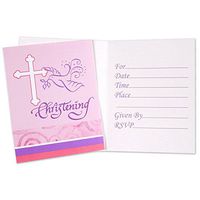 Creative Converting 235602 Faithful Dove Pink Christening Invitations