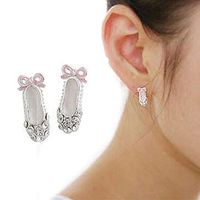 1set Women Ballet Shoes Pink Bowknot Full Rhinestone Lovely Plated Ear Stud Earring Best Accessory Good Jewerly Accessories Fashion Stylish Cheap Bright