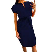 Womens Dress, Ladies Casual Bandage V Neck Sexy Solid Baggy Short Sleeve Midi Dress Evening Party Clothing (L, Navy)