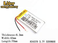 3.7V 3200mAh 834370 Lithium Polymer Ion Rechargeable Battery Lithium Polymer Li-Po Battery for MP4 GPS MP3 Bluetooth Stereo DIY Gift