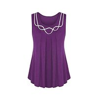 Women's Sleeveless Blouse O-Neck Pure Color Plus Size Long Vest Tank Tops Tunic Shirt Dress Purple