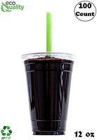Clear Plastic Disposable Cups with Lids and Smoothie Straws 100 count - 12 oz (ounces) Clear PET Cup for Smoothies, Protein Shakes, Bubble Tea, Iced Coffee, Boba, Fresh Juice, Meal Prep, Party Cup