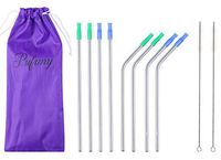 8.5" Reusable Stainless Steel Straws Set of 8 Metal Drinking Straws for 20oz Tumbler Cold Beverage,Straws with 2 Brushes,8 Silicone Tips