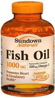 Sundown Naturals Fish Oil 1000 mg Softgels Omega 3 - 200 ct, Pack of 4