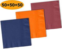 150 Beverage Napkins, Navy blue, Pumpkin Orange, Burgundy - 50 Each Color. 2 Ply Paper Cocktail Napkins. 5" folded, 10" unfolded.