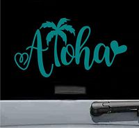 JS Artworks Aloha Heart Vinyl Decal Sticker Hawaii Surfing surf (Teal)