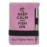 Mini Notepad, Keep Calm and Fish On, Personalized Engraving Included (Pink)