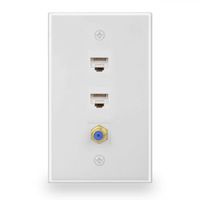 BATIGE 1 GANG Cable TV Coax F Type Port Keystone And RJ45 Cat6 Ethernet Port Wall Plate (1 F-Type & 2 CAT6)