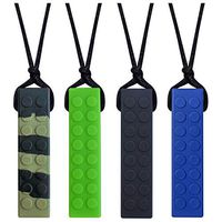 Chew Blockz Chewable Necklace for Kids - Sensory Chew Jewelry for Kids by Munchables (4-Pack: Camo, Green, Charcoal & Navy)