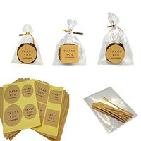Flat Cellophane Bags with "Thank You" Round & Square Sticker for Gift Packaging, Pack of 40 (8x12cm, Brown)