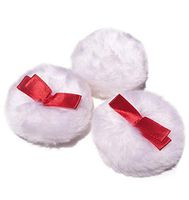 6Pcs White Round Soft Natural Velvet Plush Loose Powder Baby Talcum Powder Puff with Red Ribbon Handle Fluffy Pearl Powder Prickly Heat Powder Applicator Flutter Blender for Makeup Baby Skin Care