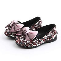 Diufon Toddler Infant Kids Baby Girls Autumn Crystal Bling Bow Princess Shoes Single Shoes Peas Shoes Casual Shoes (5.5-6 US M Little Kids, Pink)