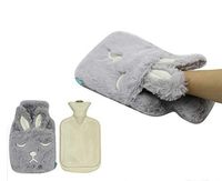 Suillty Premium Classic Natural Rubber Hot Water Bottle with Cute Rabbit Plush Cover Cozy Faux Fur Cover(750ml, Grey)