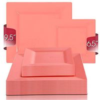 Elegant Disposable Plastic Plates 240 Count - 120Pcs Heavy Duty Square Coral Dinner Plates - 120Pcs Fancy Dessert Cake Appetizer Plates Party Combo For Wedding, Thanksgiving, Birthday & All Occasions