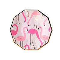 TOYANDONA 8 Pieces Flamingo Plastic Plates Luau Summer Hawaiian Themed Tableware Set For Girl Kids Birthday Party