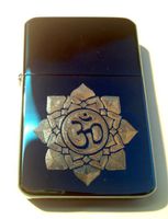 Vector KGM Thunderbird Custom Lighter - Hindu Religion Religious Om AUM Lotus Flower Logo Vintage Blue Ice High Polish Chrome Rare!