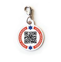 Dynotag® Web Enabled Smart Medical ID/Emergency Information Charm Bracelet Tag + Lobster Clasp with DynoIQ™ & Lifetime Service. Steel, 22mm Dia.